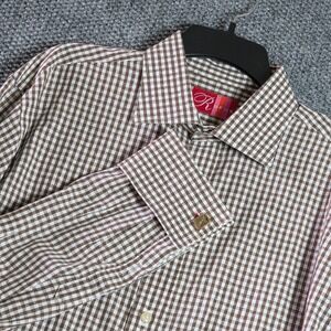 Rufus Brown Gingham French Cuff Long Sleeve Dress Shirt Men's XL